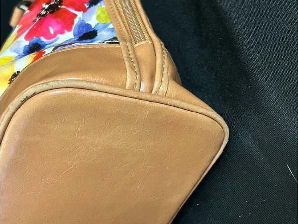 Bueno Floral Dome Satchel Handbag with Tan Trim & Red Interior - Image 11