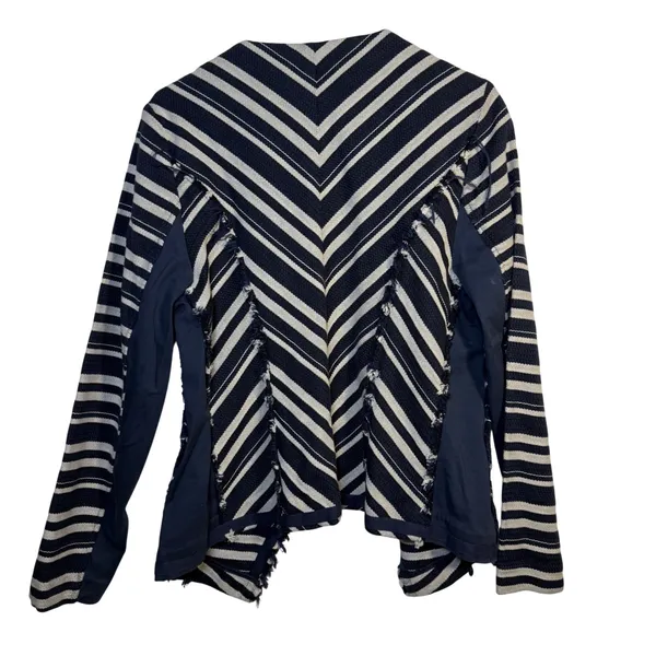 Lane Bryant Women's Navy Cream Striped‎ Open Front Fringed Jacket Size 14 - Image 6