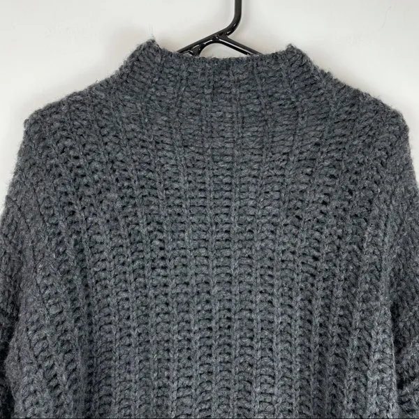 Aerie Grey Chunky Knit Mock Neck Wool Alpaca Sweater - Image 4