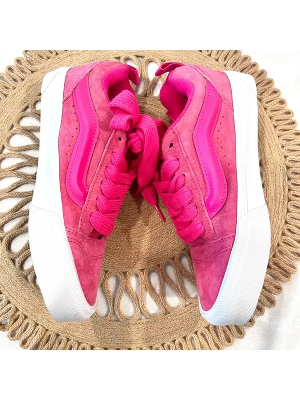NWOT Vans Knu Skool Sneakers Pink Glo Leather Size W6 Skater Sporty - Image 5