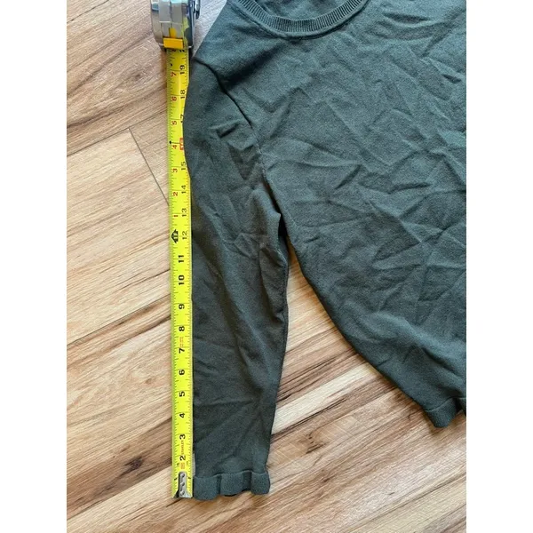 Ann‎ Taylor Factory Med Olive Green Ruffle Hem Crew Neck Sweater Minimal Office - Image 7
