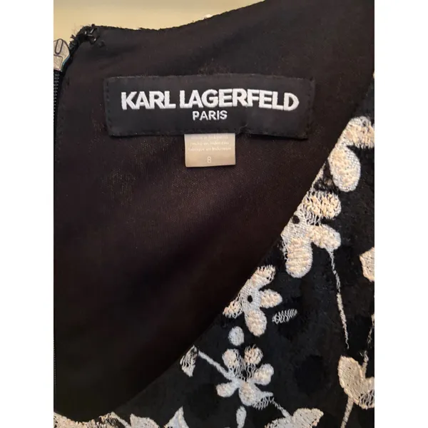 Karl Lagerfeld Paris‎ Women Black White Floral Lace Ruffle Sleeve Dress Size 8 - Image 2
