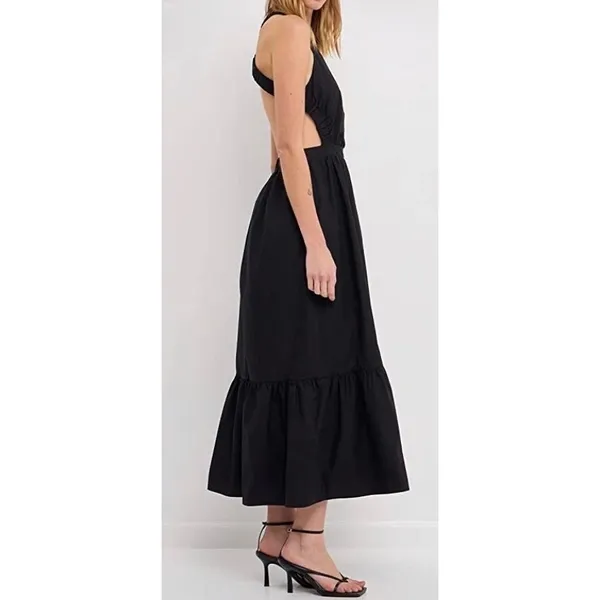 English Factory Dress Black Open‎ Back Crisscross Strap Tiered Midi Small NEW - Image 2