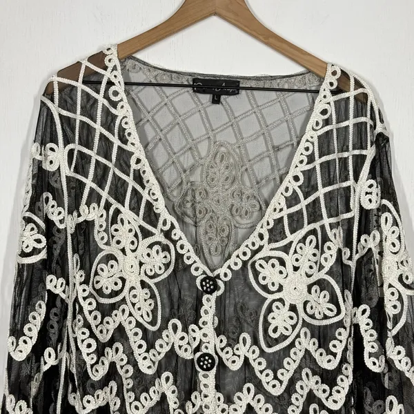 Pretty Angel Lace Jacket Topper Size L Black Silk Blend Boho Artsy Whimsygoth - Image 3