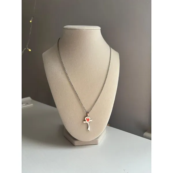 Cross Necklace Red Heart Pendant Silver Stainless Steel Minimal Jewelry - Image 5