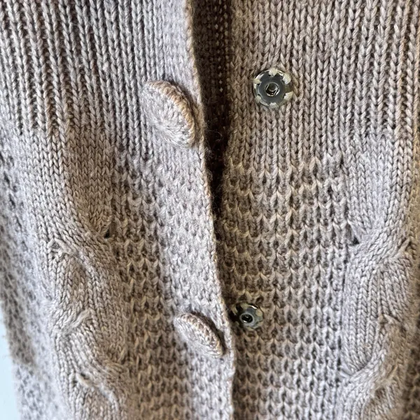 Sioni Taupe Ruffle Long Cardigan Sweater Mauve Knit Medium 90s Knee Length‎ - Image 8