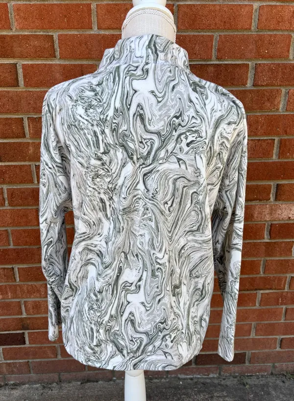 Zara Top Size S Long sleeved Khaki Green Cream Marble Print Mock/turtle Neck - Image 5