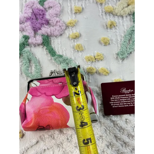 Buxton Pink Floral RFID Triple Frame Coin Purse Kiss‎ Lock Wallet 202P40 - Image 3