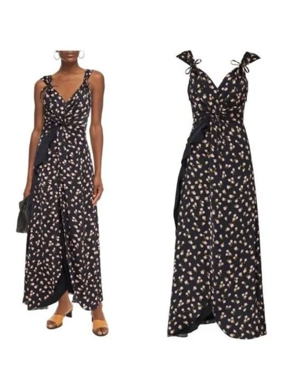 Self Portrait Twisted Ruffle Floral Jacquard Dress 10 Maxi Satin Twill Slit - Image 2