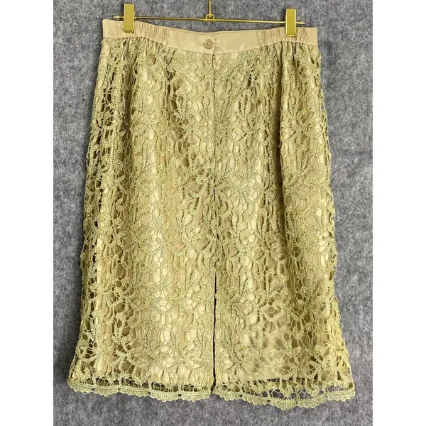 GMI Gold Lace Overlay Skirt Women's Size 12 Pencil Lined Career - Image 2