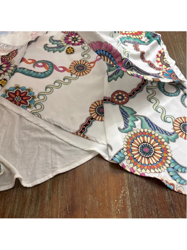 Desigual Asymmetrical Floral Tank Top Size L Mandala Print Sharkbite Hem Boho - Image 5