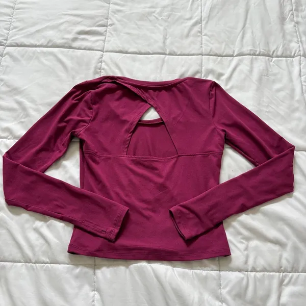 Zobha Womens Long Sleeve Activewear Top Magenta Open Back Thumbholes Medium - Image 7