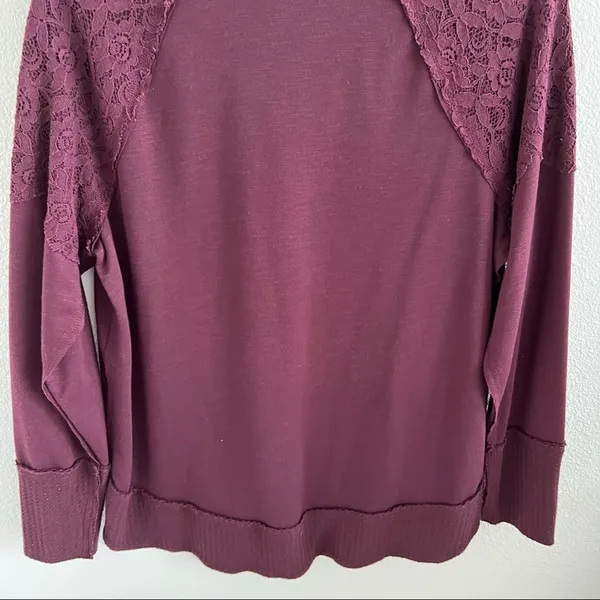 Knox Rose Maroon Lightweight Crewneck Pullover Sweater Top Lace Waffle Knit L - Image 4