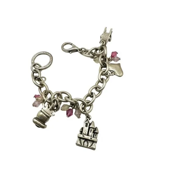 Princess Charm Bracelet Silver Pink Crystal castle Chair heart princess - Image 7