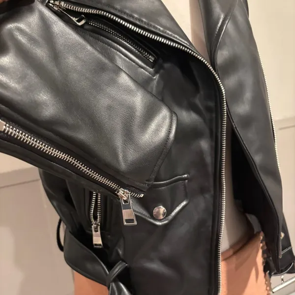 Zara Black Faux Leather Moto Jacket - Image 7