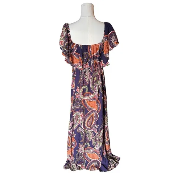Baltic Born - Off Shoulder Maxi Dress Purple Paisley Sz M - Image 4