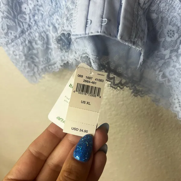 Aerie light blue lace V neckline plunge bralette NEW XL - Image 6