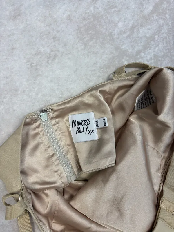 Princess Polly Beige Corset Open Back Crop Top w/ Satin Like Interior & Hook Closure - Image 3