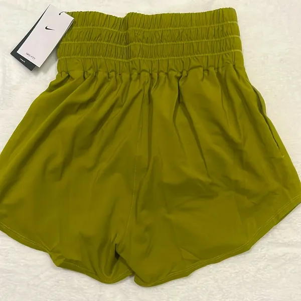 Nike Smocked High Waist Running Shorts Small Chartreuse Training Loose Fit - Image 2