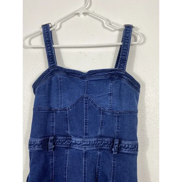 Free People Dark Indigo Denim Mini Dress Size L It has pockets on the sides. - Image 7