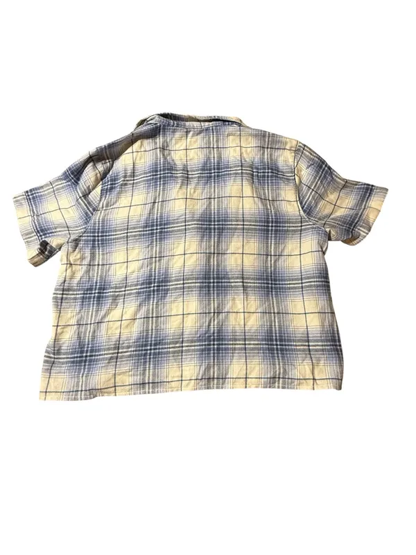 Hollister Plaid Cropped Button Up Shirt Medium M Blue Cream Boxy Short Sleeve - Image 3