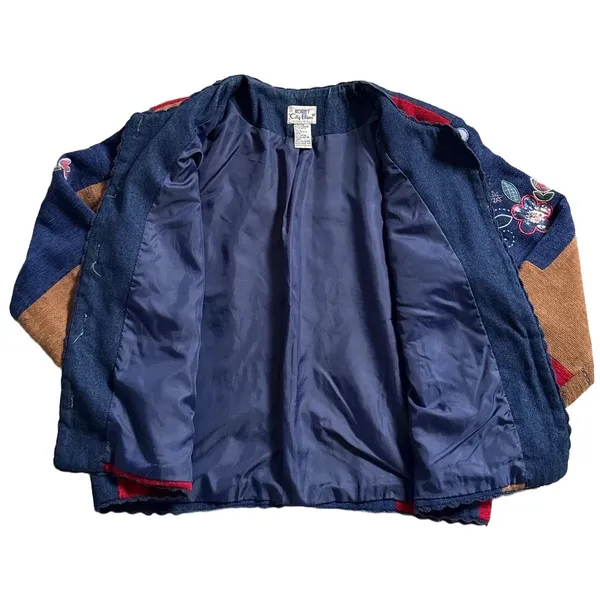 Koret City Blues Vintage Mixed Textile Patchwork Floral Embroidered Jacket Large - Image 3