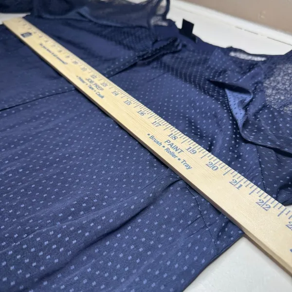 Evans Navy Blue Polka Dot Ruffle Lace Shoulder‎ Shift Dress Size 16 Bell Sleeve - Image 8