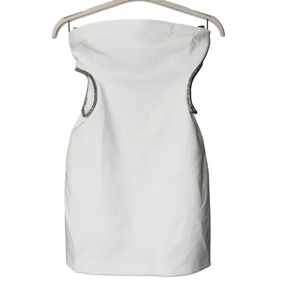 ZARA NEW WHITE STRAPLESS CUT OUT RHINESTONE MINI DRESS Women’s Size Medium - Image 8