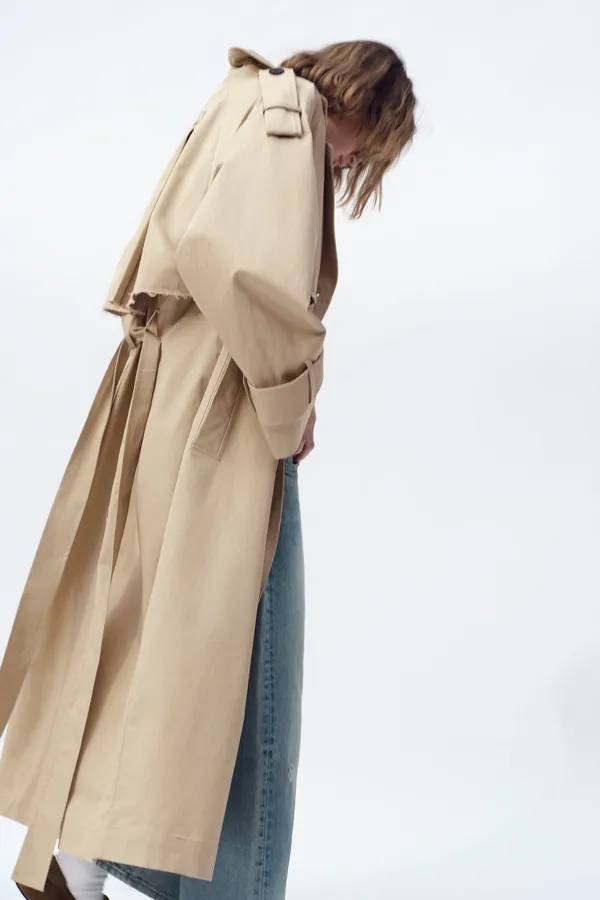 ZARA coat jacket overcoat trench duster long beige tan casual - Image 6