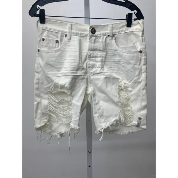 One Teaspoon Sz 26 Stevies White Distressed Ripped Cut Off High Rise Jean Shorts - Image 3