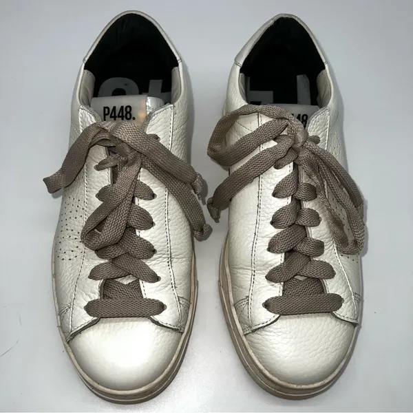 P448 White Leather Sneakers with Beige Accents - Image 4