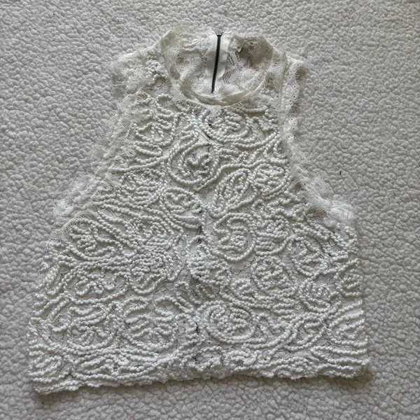 Zara Trafaluc White Cord Embroidered Lace Halter Crop Top L Sheer Boho Coquette - Image 2
