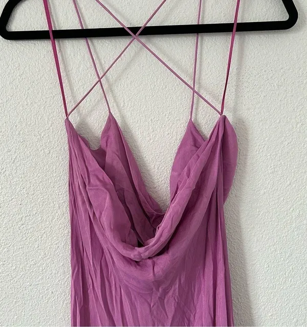 ZARA SATIN LINGERIE STYLE DRESS bloggers favorite cowl neck midi dress sz M - Image 5