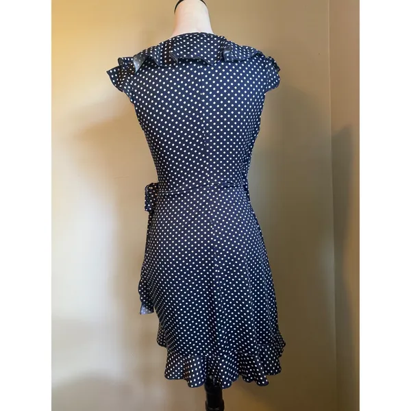 Y2K Navy White Polka Dot Ruffle Wrap Mini Dress Sleeveless whimsi dainty cute sm - Image 3