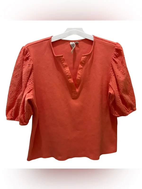 Dolan Anthropologie Coral Eyelet Puff Sleeve Blouse size XL - Image 2