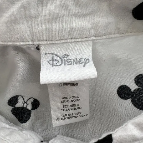 Disney Minnie Mouse Button Down‎ Long Sleeve Tunic Sleepwear White/ Black Medium - Image 4