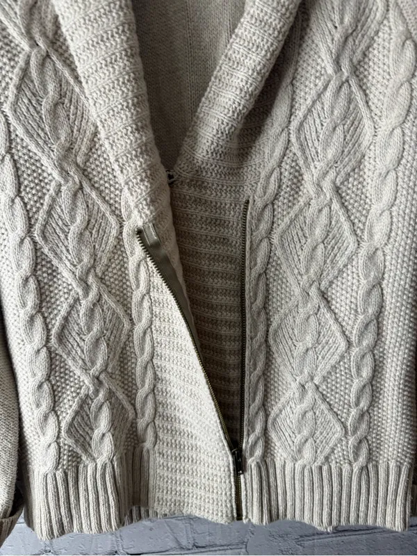Eddie Bauer Cream Cable Knit Zip-Up Shawl Cardigan size large - Image 7