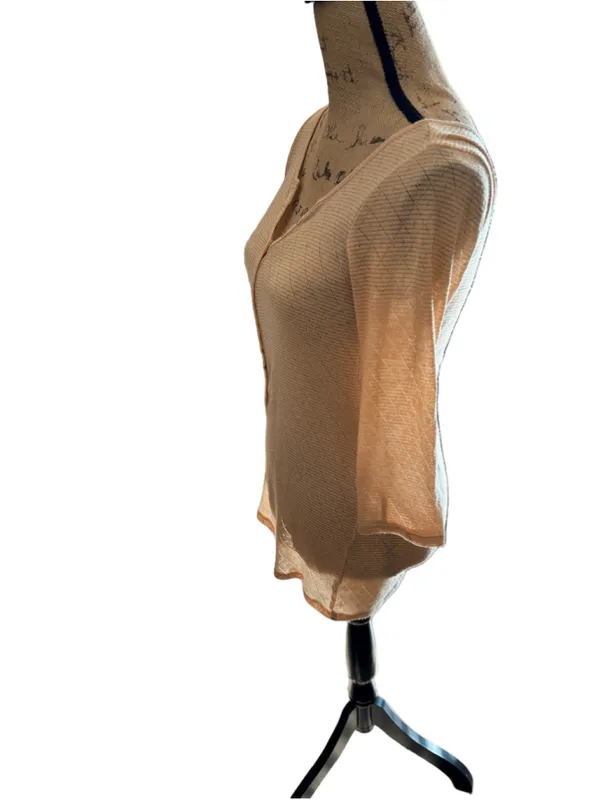 Free People 3/4 Sleeve Henley Top Size M Peach - Image 5