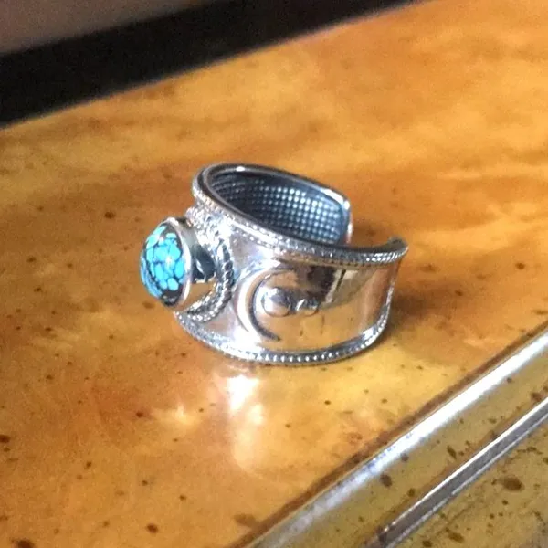 Natural Blue Moon Turquoise Sterling Silver Ring Size 6 - Image 3