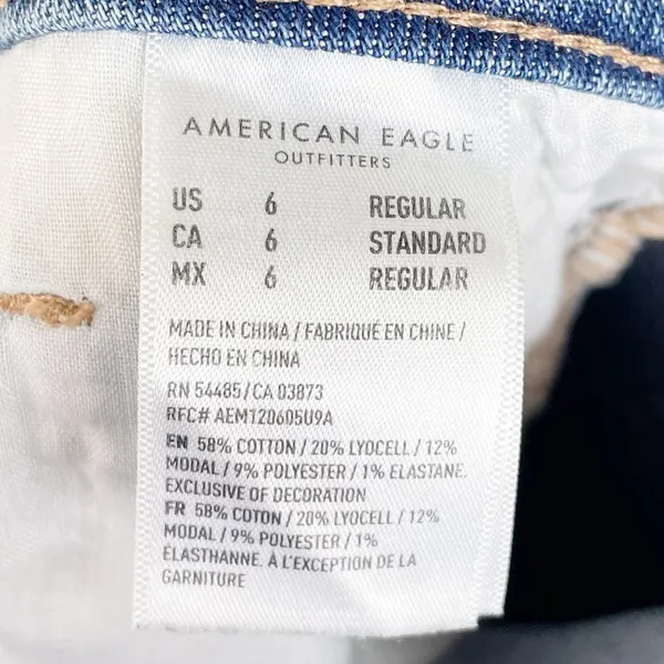 American Eagle Stretch Mom Straight Jean Cool Torn Blue Wash Denim Womens Size 6 - Image 8