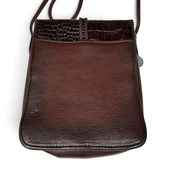 Brighton Oxblood Leather Vtg Croc Embossed Crossbody Bag Silver Buckle & Charm - Image 7