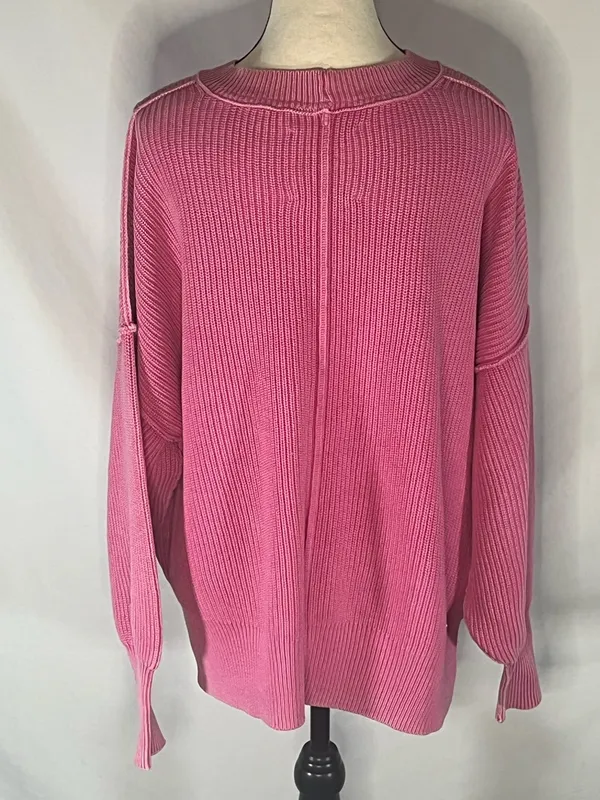 Aerie Love This Moment Pink Ribbed Sweater Shaker Stitch Side Slit Small - Image 4