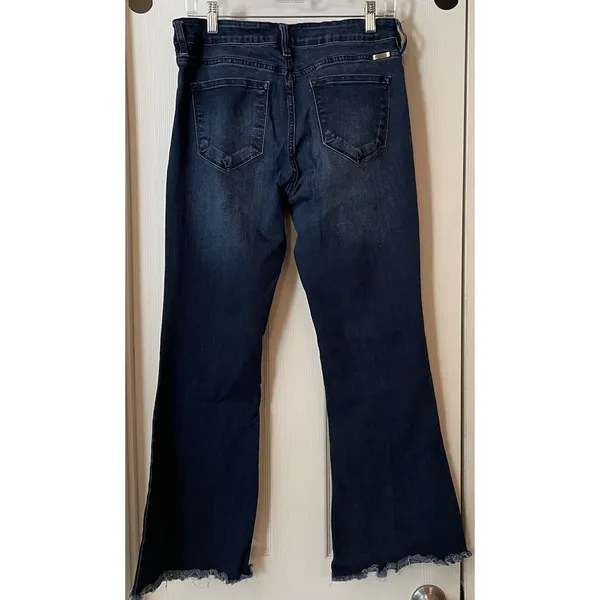 Kancan Women’s Jeans Sz 13 (30) Midrise‎ Flare Leg Dark Wash Raw Hem Western - Image 4