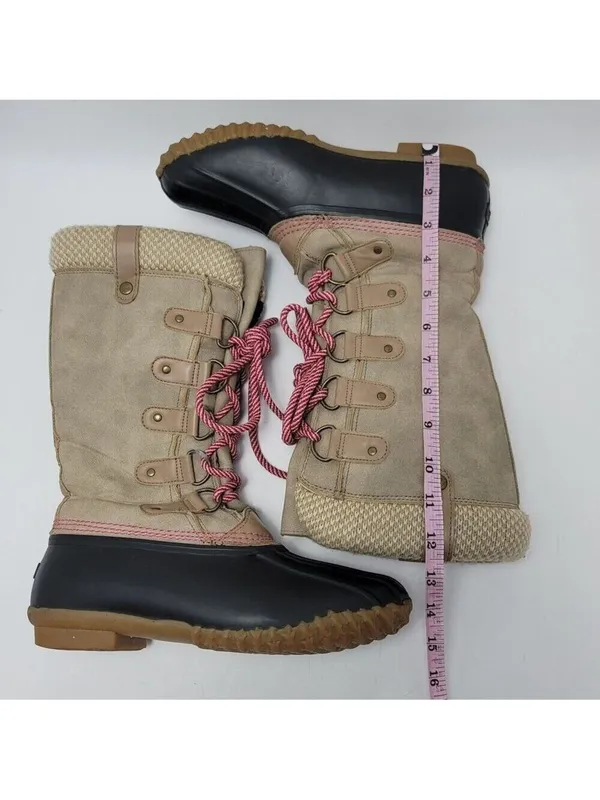 Esprit Belinda Tan Tall Lace Up Faux Fur Sock Lined Knit Cuff Duck Boots Sz 7.5M - Image 9