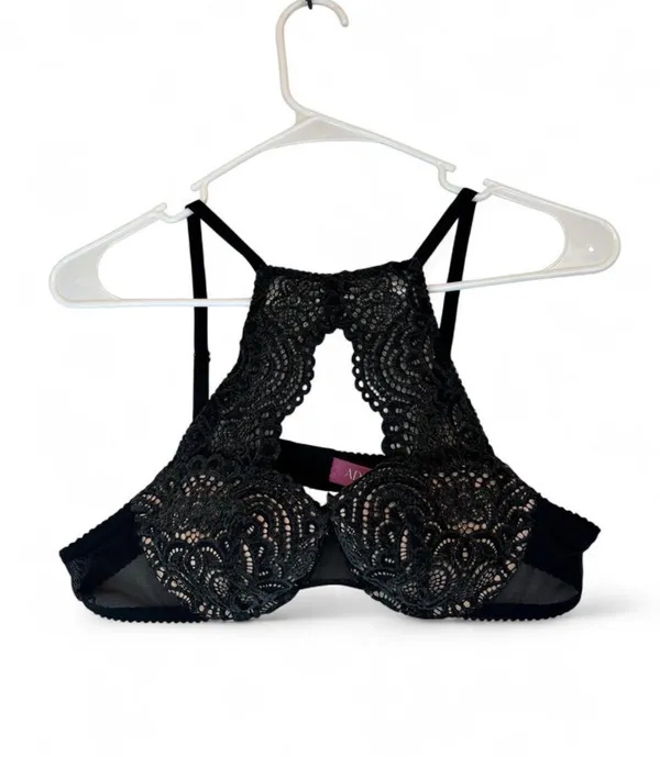 Adore Me black lace bra with floral embroidery, size 36A #lingerie #floral - Image 2