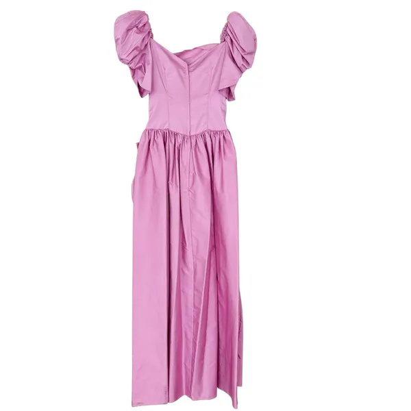 Vintage 80s Pink Puff Sleeve Gown Prom Bridesmaid Sz S - Image 4