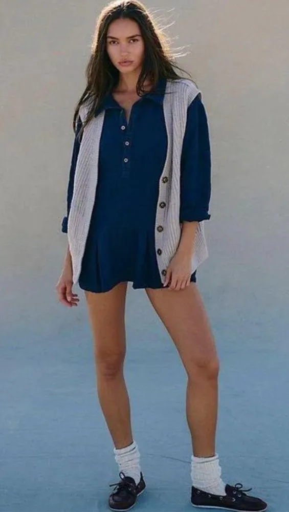 NWOT Free People X Free- Est Checkin' Mini Dress / Tunic Top Blue Oversize - Image 5