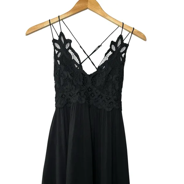 Free People One Adella Slip‎ Dress Black Lace Mini XS Boho Festival Ruffle Hem - Image 6