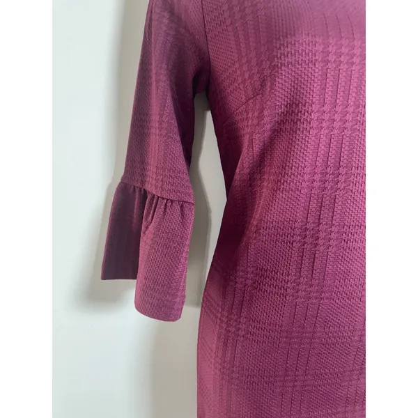 Banana Republic Women XS Burgundy Textured Plaid Bell Sleeve Shift Dress‎ 359076 - Image 4