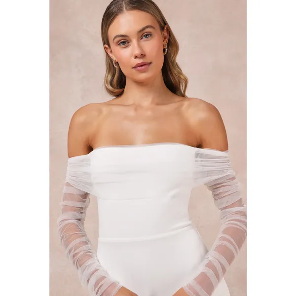 Lulus Beautifully Beloved White Mesh Off-the-Shoulder Maxi Dress Elegant Medium - Image 3